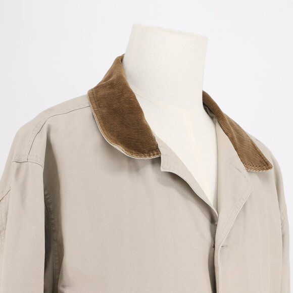 VINTAGE L.L.BEAN Men's Field Coat Barn Canvas Jacket Tan Corduroy Collar Size L - Picture 3 of 9